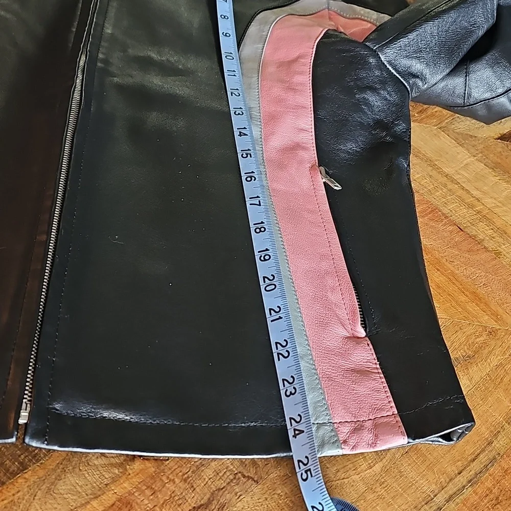 Cycle Leather Jacket XL Pink Gray Black - Picture 12 of 14